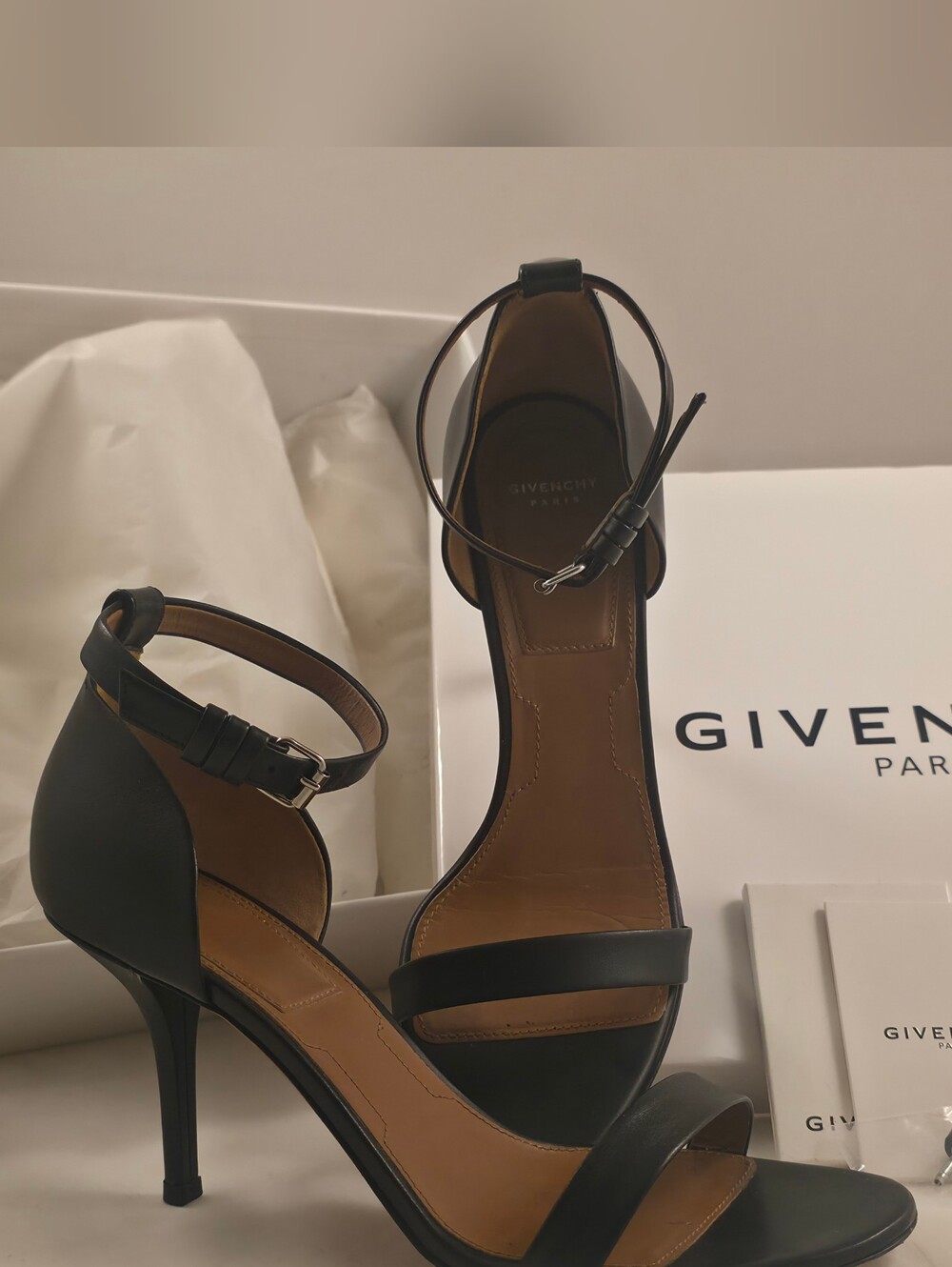Givenchy Black Leather Ankle-Strap Stiletto Sandals Size 38